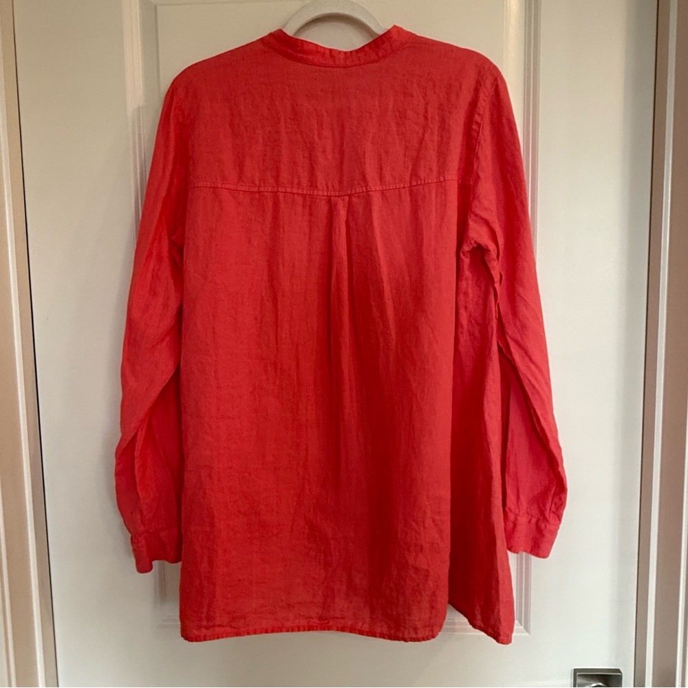 Eileen Fisher Organic Irish Linen Coral Button Down Shirt - Picture 2 of 9
